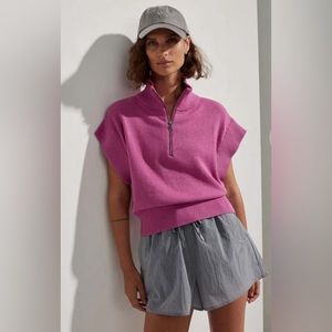 Varley Fulton Anthropologie Women's S 1/4 Zip Knit Pullover Meadow Mauve